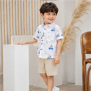 Boys White Car Printed Half Sleeve Shirt | Stylish Casual Summer Wear for Kids