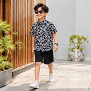 Boys Black & Grey Abstract Print Half Sleeve Casual Shirt
