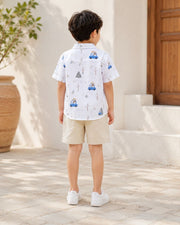 Boys White Car Printed Half Sleeve Shirt | Stylish Casual Summer Wear for Kids