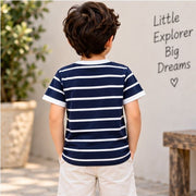 Boys Navy Blue Striped T-Shirt – Stylish Casual Half Sleeve T-Shirt