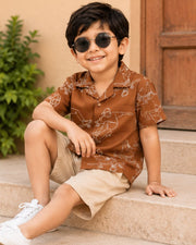 Boys Brown Printed Half Sleeve Shirt | Stylish Casual Summer Shirt for Kids