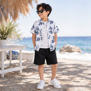 Boys White & Blue Floral Print Half Sleeve Casual Shirt