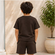 Boys Solid Brown Co-Ord Set | Half Sleeve T-Shirt with Pocket & Matching Shorts