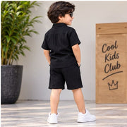 Kids Black Half Sleeve Shirt & Shorts Set