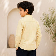 Boys Yellow & White Vertical Striped Full Sleeve Casual Shirt
