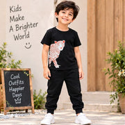 Boys Black Printed T-Shirt & Jogger Set – Stylish Casual Co-Ord Set