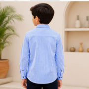 Boys Blue & White Vertical Striped Full Sleeve Casual Shirt