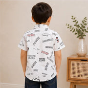 Boys White Typography Print Half Sleeve Casual Shirt