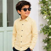 Boys Yellow & White Vertical Striped Full Sleeve Casual Shirt