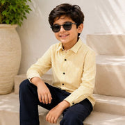 Boys Yellow & White Vertical Striped Full Sleeve Casual Shirt