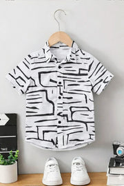 Little Trends Boys Abstract Printed Half Sleeve Casual Shirt | White & Black Stylish Shirt
