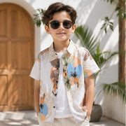 Boys White Abstract Print Half Sleeve Casual Shirt