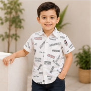Boys White Typography Print Half Sleeve Casual Shirt